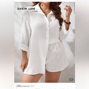 SHEIN LUNE NWT White Textured Button Down & Shorts Set
